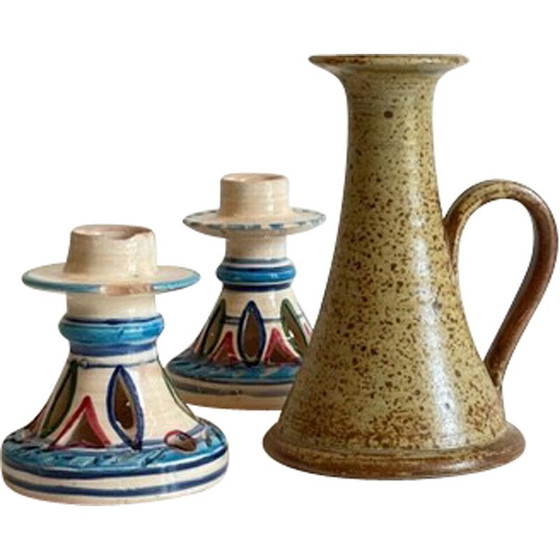 Image 1 of Set of 3 vintage ceramic and stoneware candlestick
