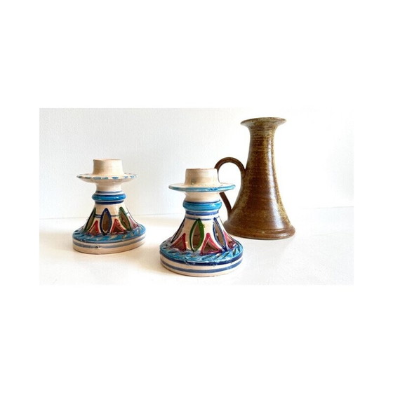 Image 1 of Set of 3 vintage ceramic and stoneware candlestick