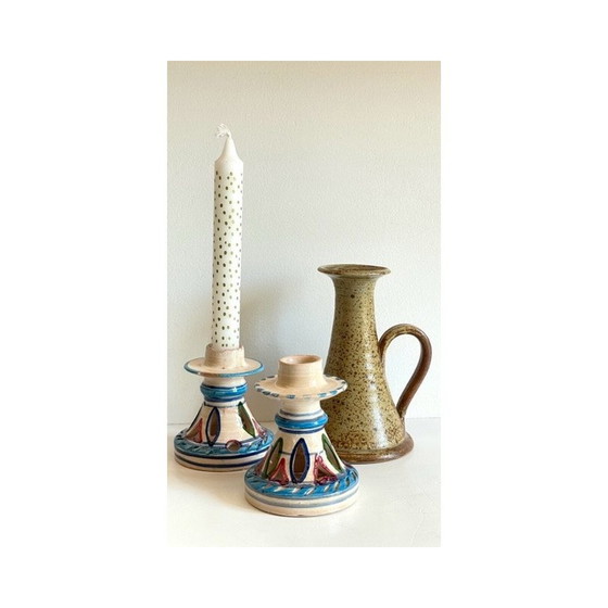 Image 1 of Set of 3 vintage ceramic and stoneware candlestick