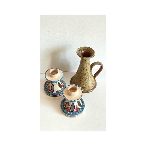 Image 1 of Set of 3 vintage ceramic and stoneware candlestick