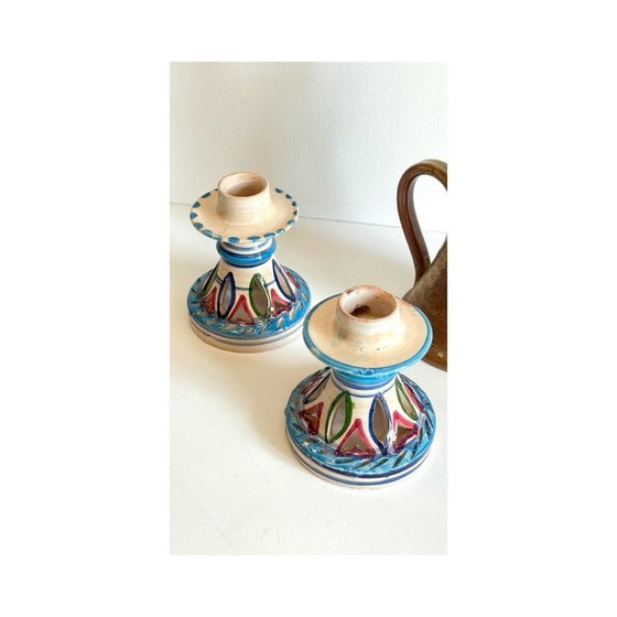 Image 1 of Set of 3 vintage ceramic and stoneware candlestick