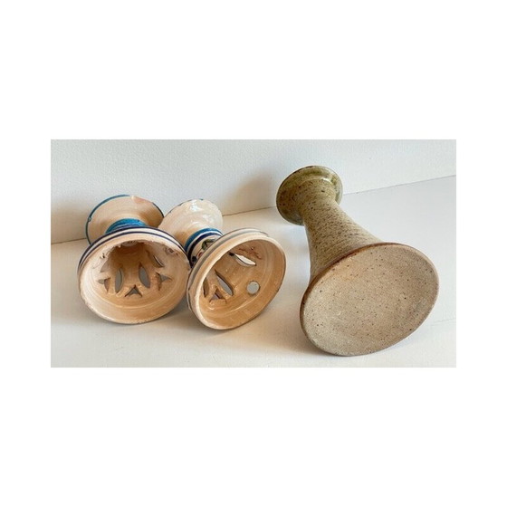 Image 1 of Set of 3 vintage ceramic and stoneware candlestick