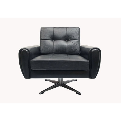 Vintage swivel leather armchair, 1960s