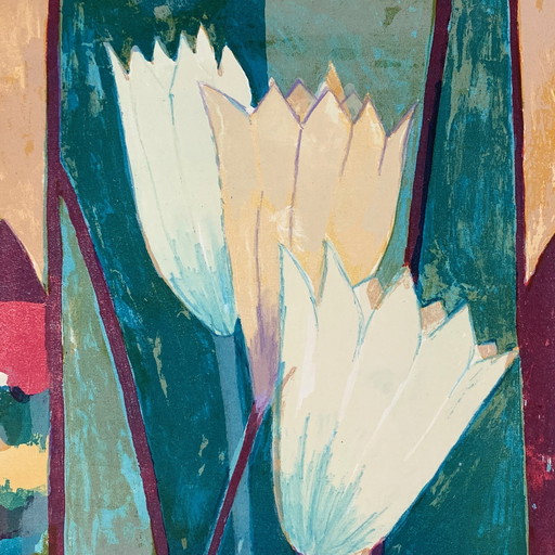 Screenprint Fenneke Van Der Elst - Three Lilies