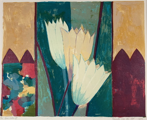 Screenprint Fenneke Van Der Elst - Three Lilies