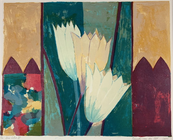 Image 1 of Screenprint Fenneke Van Der Elst - Three Lilies