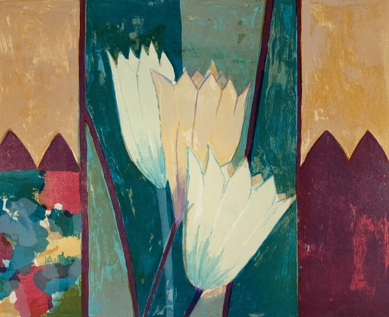 Image 1 of Screenprint Fenneke Van Der Elst - Three Lilies