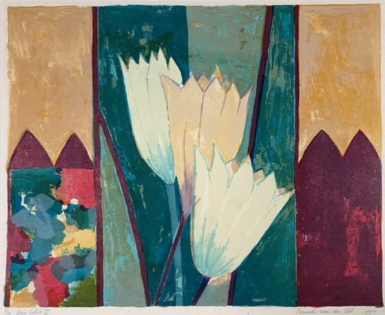 Image 1 of Screenprint Fenneke Van Der Elst - Three Lilies