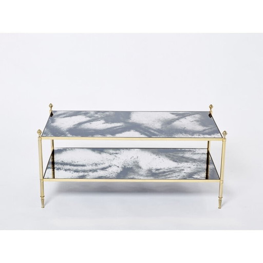 Vintage coffee table in brass, chrome and mirror by Jansen, 1970