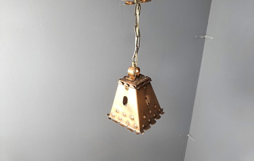 Vintage Copper Brutalist Pendant Light, 1970S