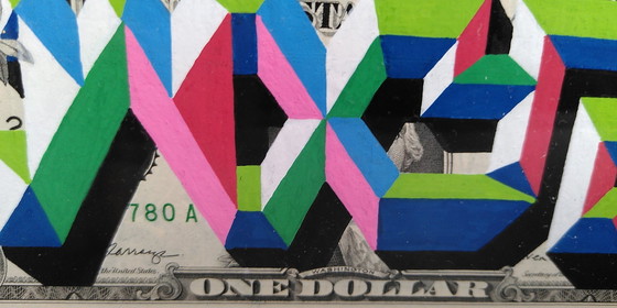 Image 1 of "1D-Wxyz-8" By Wxyz Painting On Dollar Bill