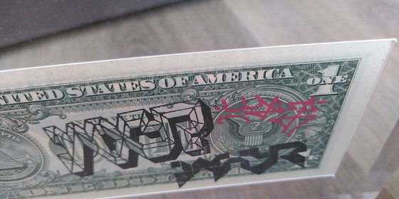 Image 1 of "1D-Wxyz-8" By Wxyz Painting On Dollar Bill