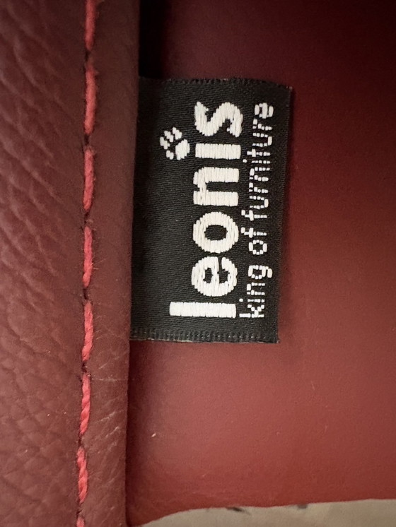 Image 1 of Dark Red Leather Bench