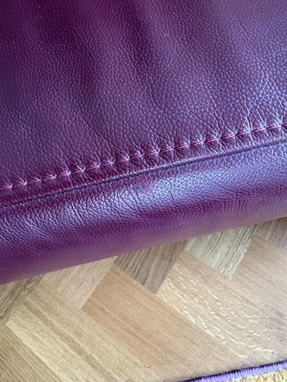 Image 1 of Dark Red Leather Bench