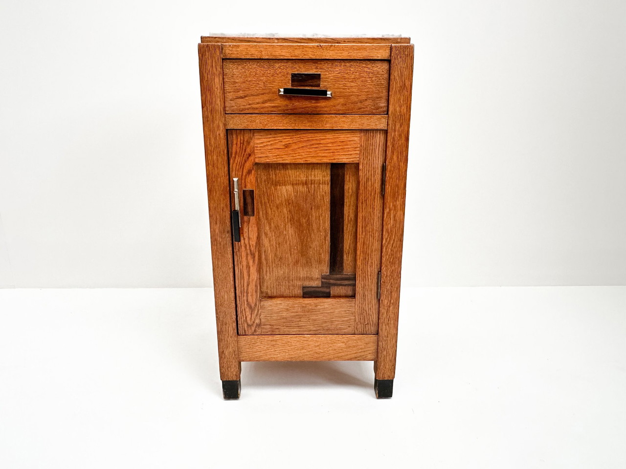 Comodino Art Déco vintage | Comodino con piano in marmo | Scuola di Amsterdam