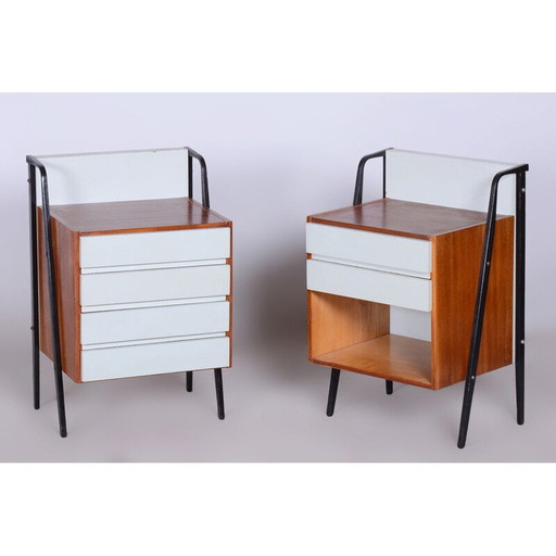 Pair of mid century chest of drawers in mahogany, Central Europe 1950s