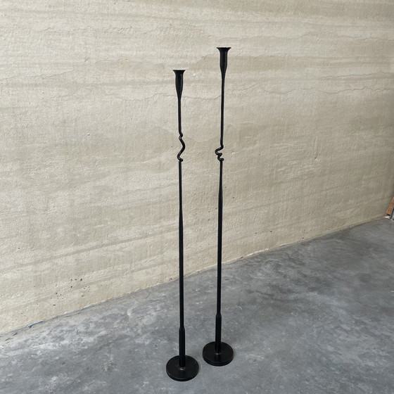 Image 1 of Tall wrought iron brutalist candlesticks