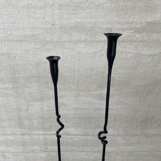 Image 1 of Tall wrought iron brutalist candlesticks