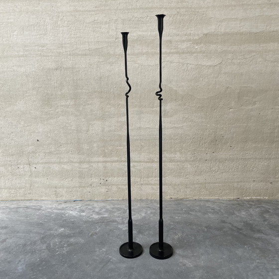 Image 1 of Tall wrought iron brutalist candlesticks