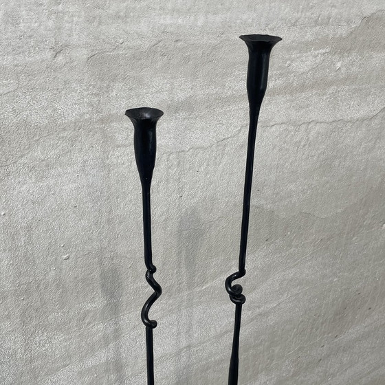 Image 1 of Tall wrought iron brutalist candlesticks