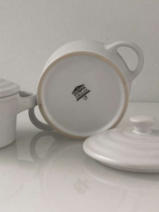 Image 1 of Juego de dos ollas Crocq de porcelana blanca mate, marca Olympia
