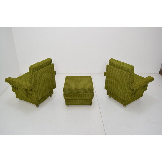 Image 1 of Pair of vintage armchairs with pouf and fabric wheels, Czechoslovakia 1970