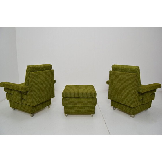 Image 1 of Pair of vintage armchairs with pouf and fabric wheels, Czechoslovakia 1970