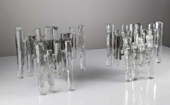 Image 1 of 2X Ice Crystal Sconces By Kalmar 1970S