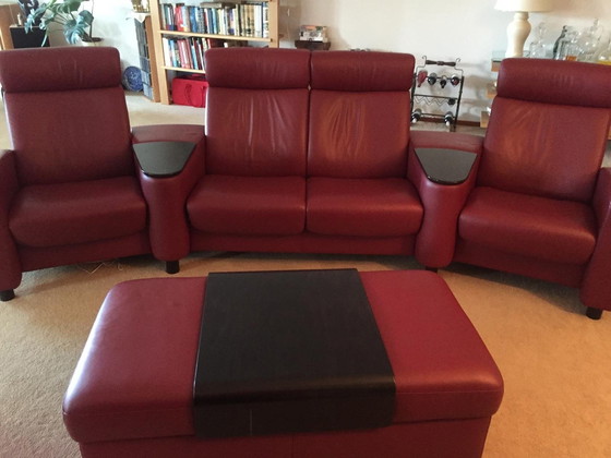 Image 1 of Stressless 4-Seater Home Cinema Seating Area Red Leather