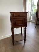 Vintage French oak nightstand with marble top