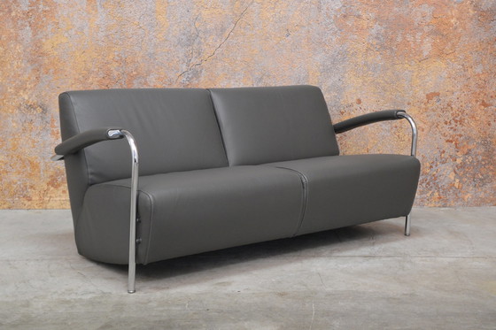 Image 1 of Gray leather Leolux Scylla design sofa