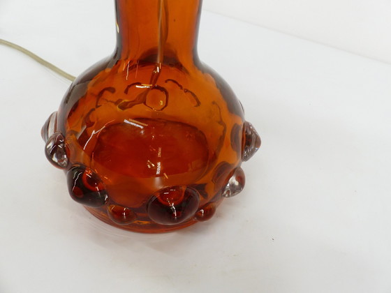 Image 1 of Scandinavian Brutalist Glass Table Lamp Kosta Boda Orange 1960