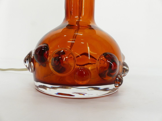 Image 1 of Scandinavian Brutalist Glass Table Lamp Kosta Boda Orange 1960