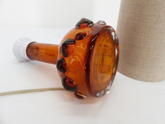 Image 1 of Scandinavian Brutalist Glass Table Lamp Kosta Boda Orange 1960