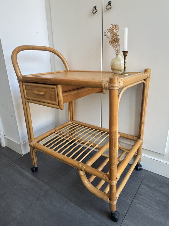 Image 1 of Rattan Bamboo Manou Bar Cart Trolley