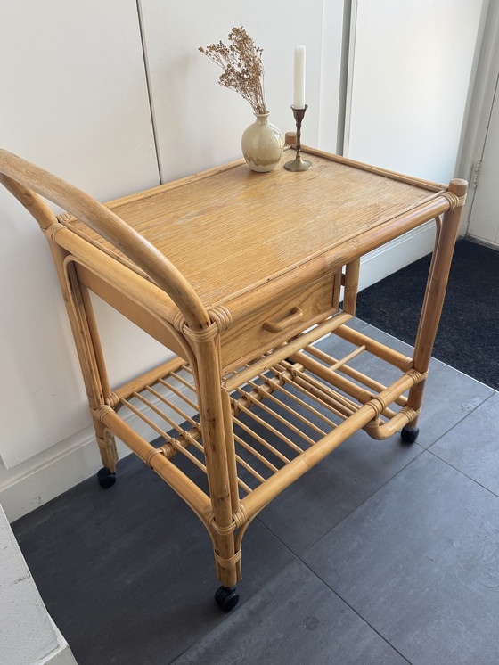 Image 1 of Rattan Bamboo Manou Bar Cart Trolley