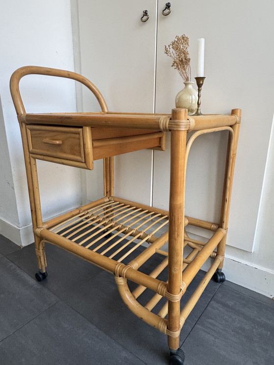 Image 1 of Rattan Bamboo Manou Bar Cart Trolley