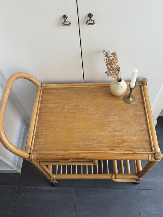 Image 1 of Rattan Bamboo Manou Bar Cart Trolley