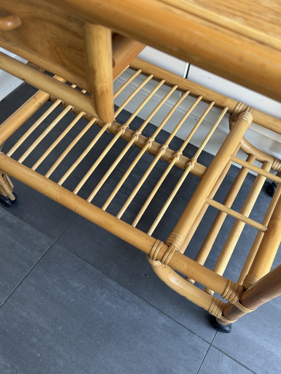 Image 1 of Rattan Bamboo Manou Bar Cart Trolley