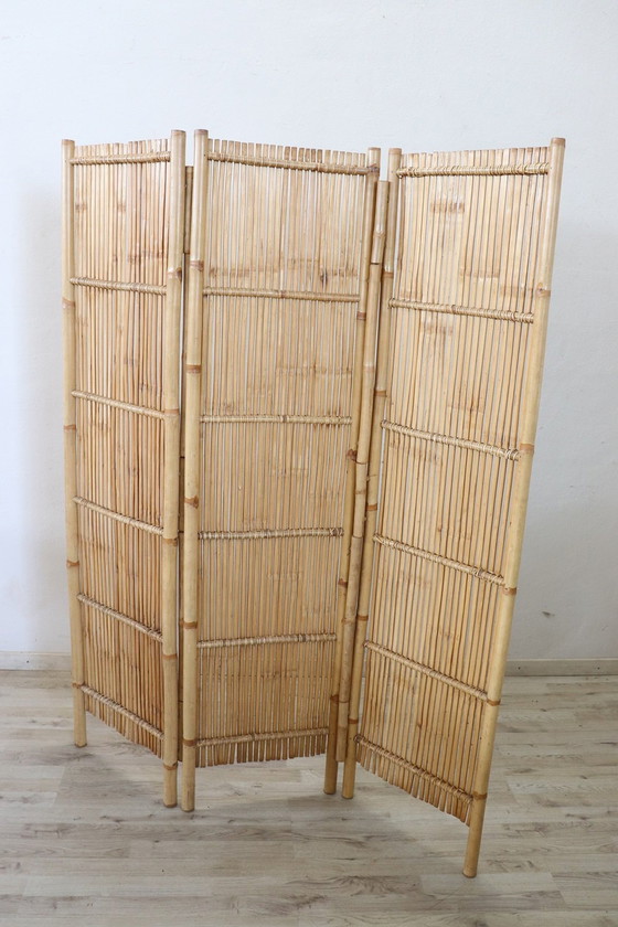 Image 1 of 3-Panel Bamboo Screen, 1980S