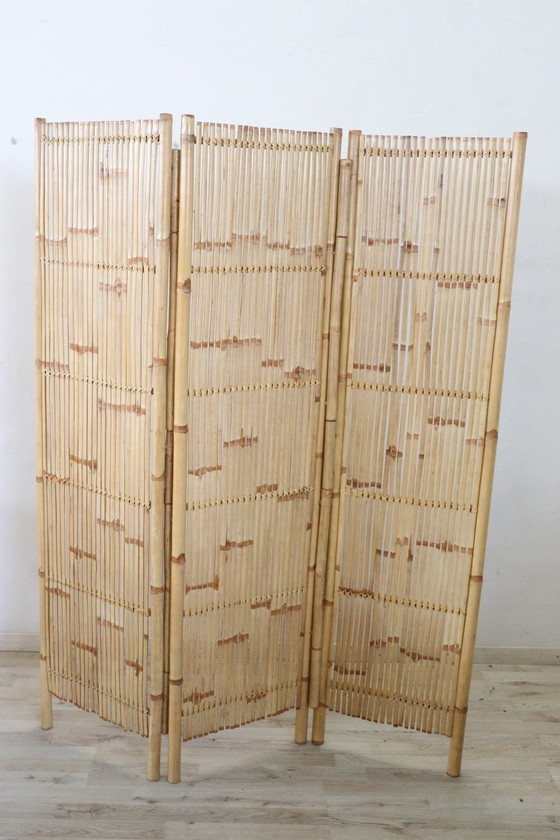 Image 1 of 3-Panel Bamboo Screen, 1980S