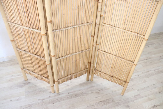 Image 1 of 3-Panel Bamboo Screen, 1980S