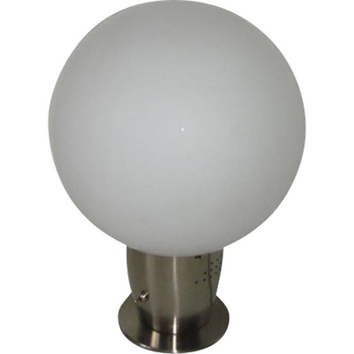 Lampada da tavolo vintage modernista in acciaio e vetro, 1980