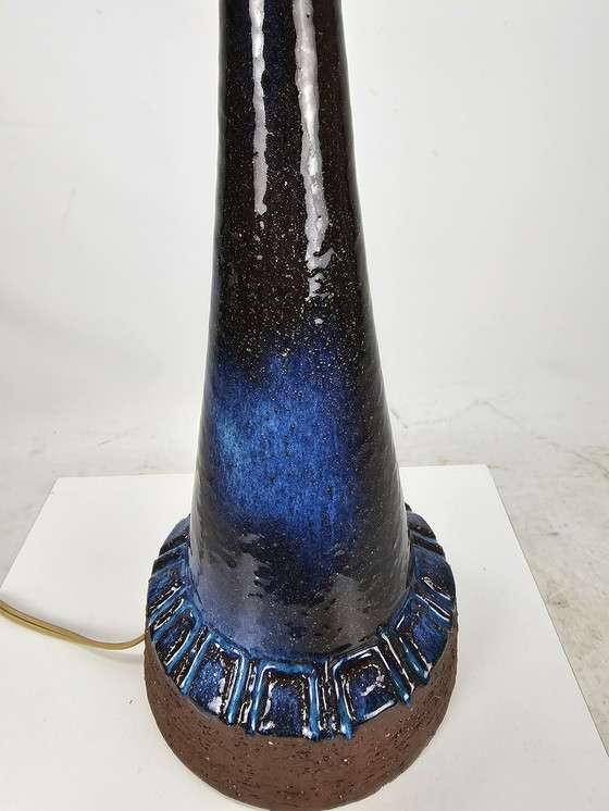 Image 1 of Ceramic Floor Lamp With Blue Shade Danish