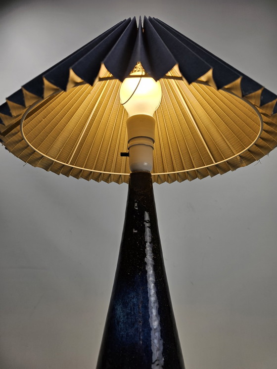 Image 1 of Ceramic Floor Lamp With Blue Shade Danish