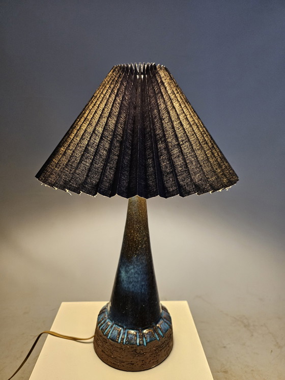 Image 1 of Ceramic Floor Lamp With Blue Shade Danish