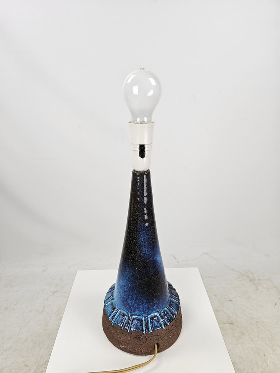 Image 1 of Ceramic Floor Lamp With Blue Shade Danish