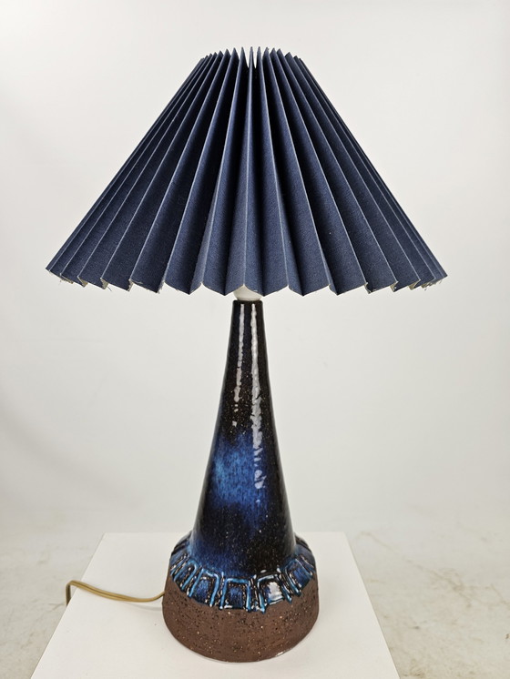 Image 1 of Ceramic Floor Lamp With Blue Shade Danish