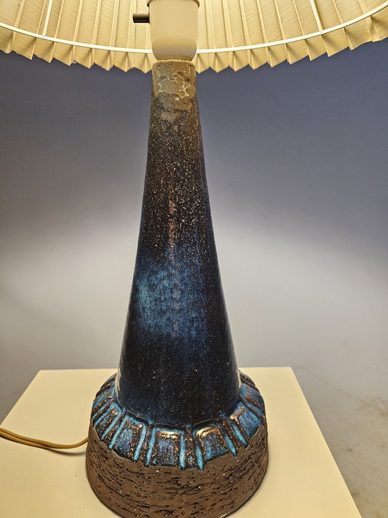 Image 1 of Ceramic Floor Lamp With Blue Shade Danish