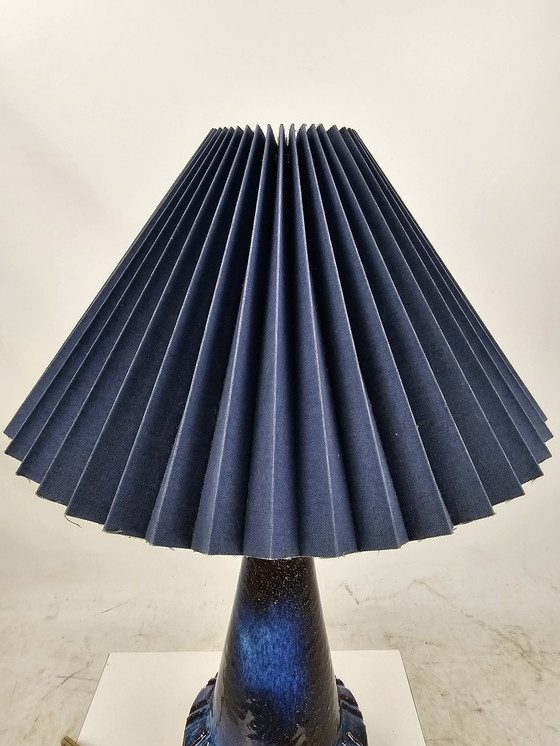 Image 1 of Ceramic Floor Lamp With Blue Shade Danish